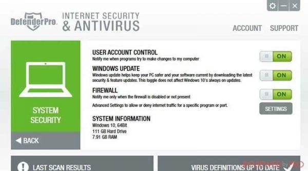 Defender Pro interface2 Antivirusni programi